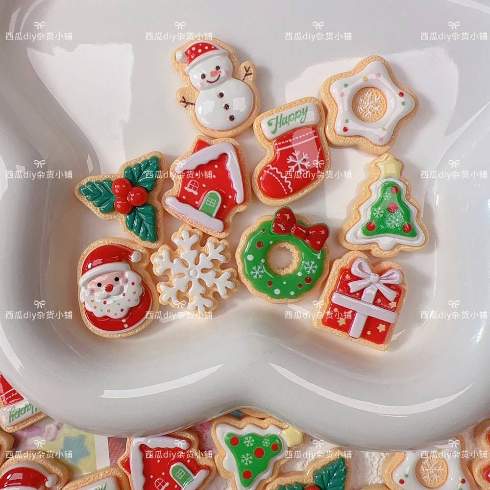 圣诞饼干雪花老人礼物盒花环星星树脂配件diy手工奶油手机壳发夹