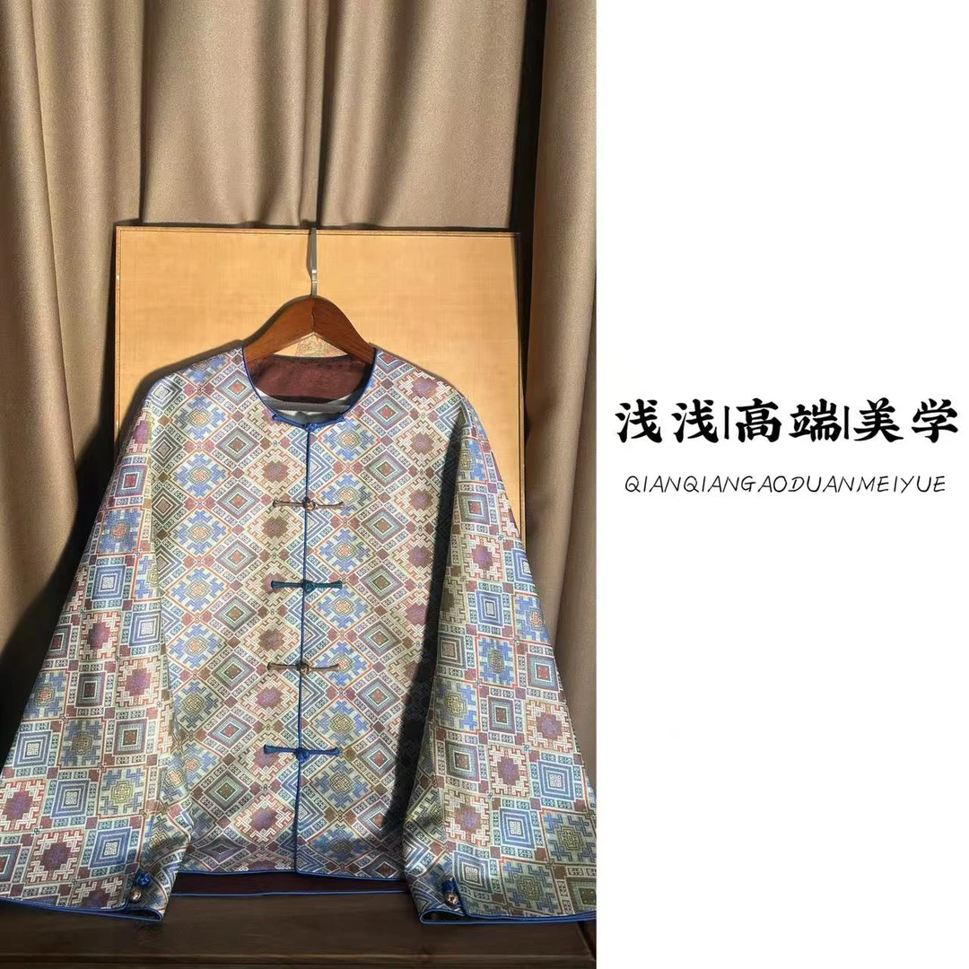 『四燕捧星』张和才蜀锦中式复古中国风桑蚕丝宽松休闲风时尚外套
