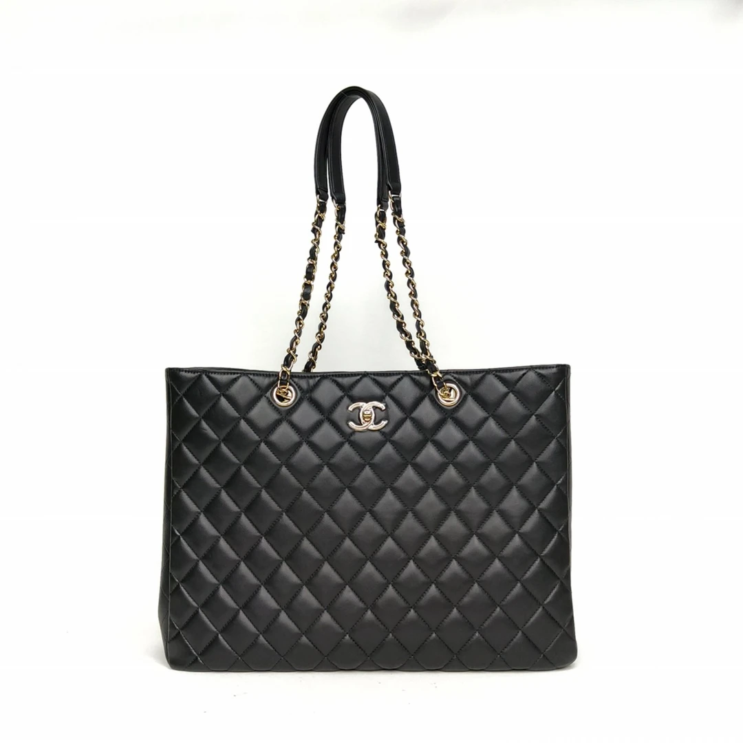 95新 Chanel/香奈儿 【黑黑】 黑色 24开 金扣 GST 购物袋