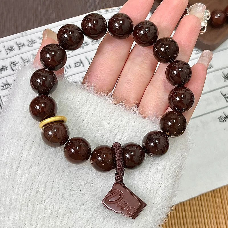 紫金鼠菩提子设计款手串女绕指柔德芙奶酪金圈光珠佛珠手链男