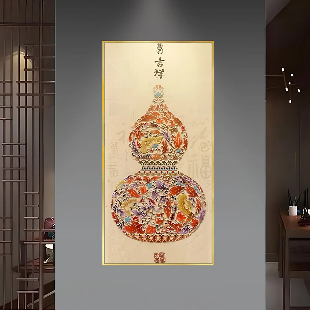 网红家居轻奢新中式吉祥葫芦玄关立体装饰画适合入户过道走廊c052