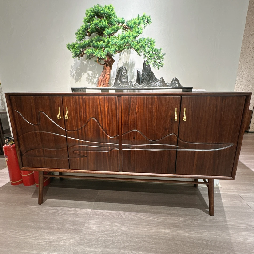 嘉城 新中式实木乌金木餐边柜1500*400*870H家用简约客厅轻奢