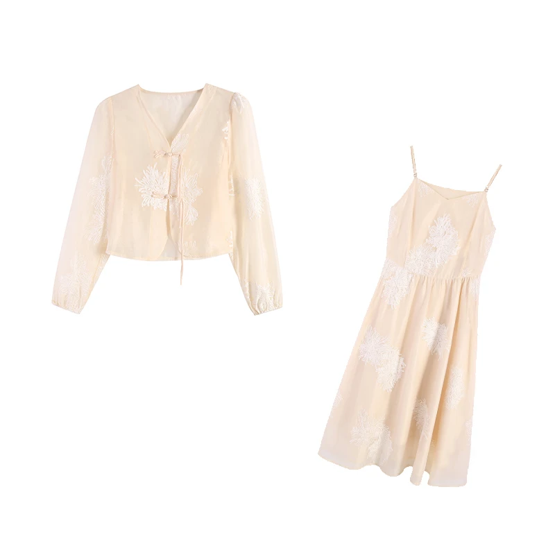 五季家/【春意浓】夏季新中式国风刺绣提花两件套ZL92485