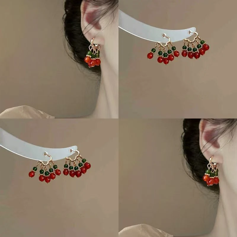 新中式宫廷风串珠耳环女轻奢复古高级感耳扣方圆脸显脸小百搭耳饰