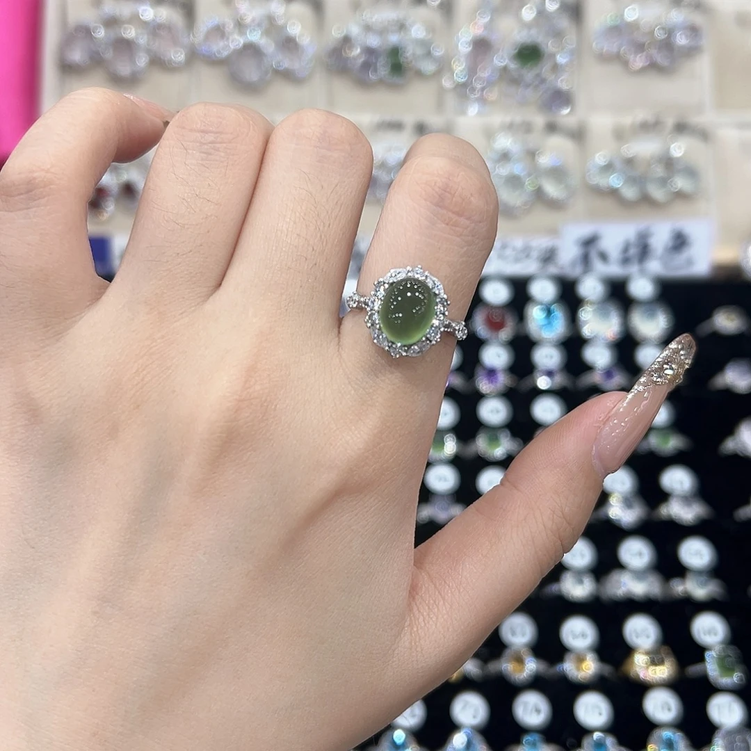 正***…蛇纹石玉银S925镶嵌戒指