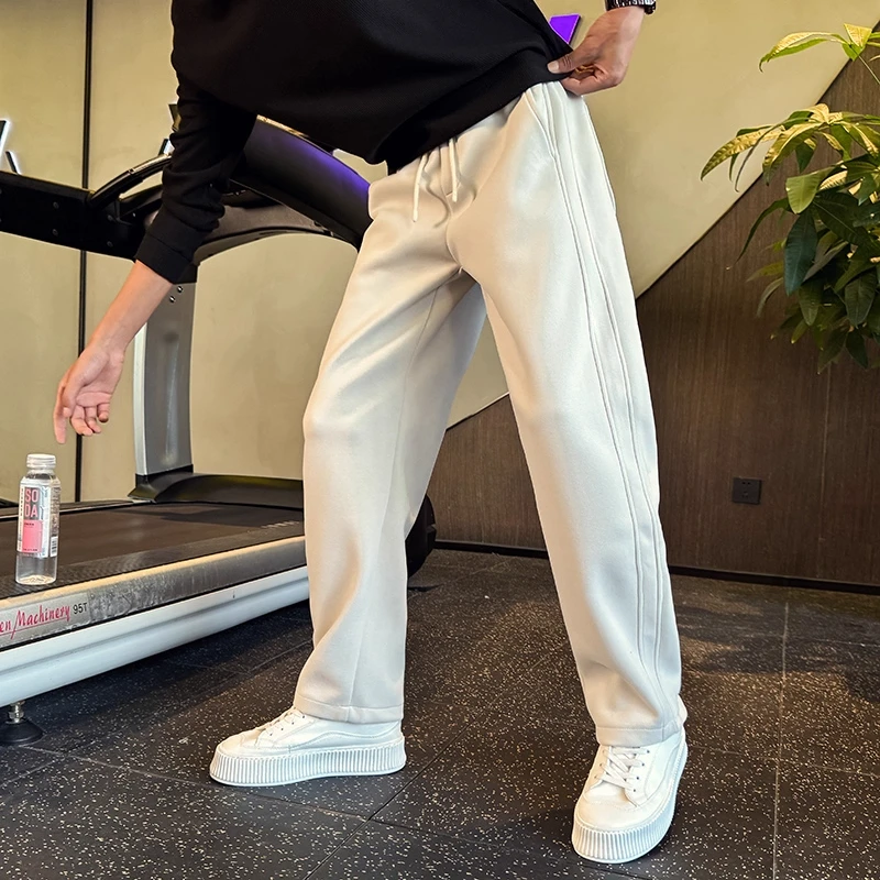 轻奢痞帅男装直筒休闲运动裤男款秋冬新款美式卫裤宽松加绒裤子潮