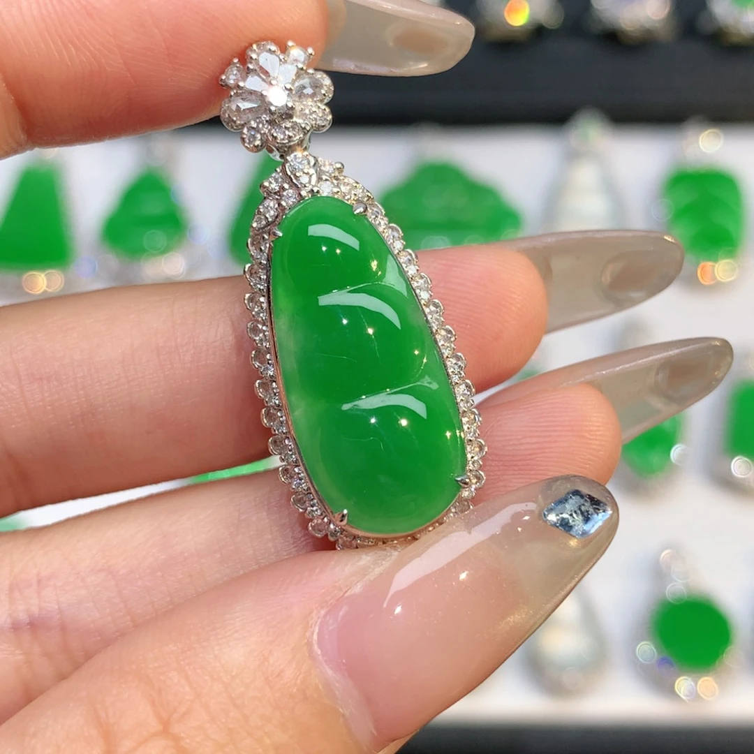 翡翠18K金镶嵌吊坠(不含链)