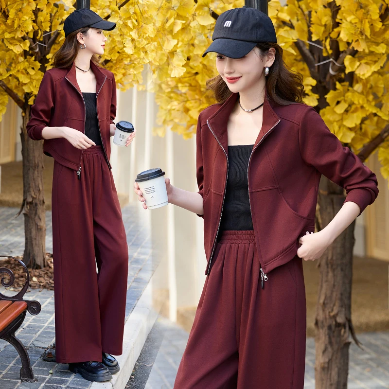 2025年春季针织休闲阔腿裤两件套裤轻奢小众高级感女装温婉风衣服