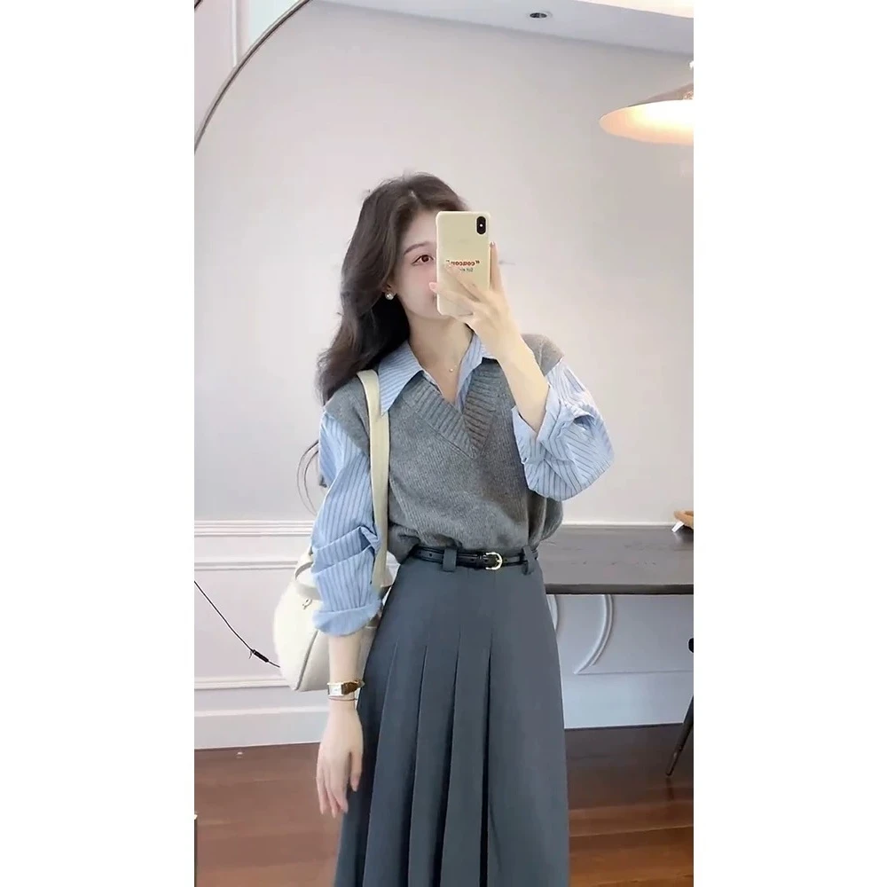 H36春装搭配一整套时尚通勤减龄马甲衬衫