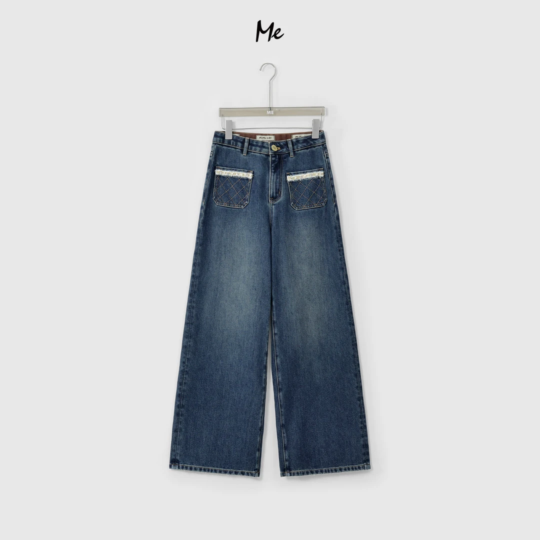 ME【金珠小香直筒裤（加绒）】奢牌感高腰显瘦保暖水洗牛仔裤MESA5062
