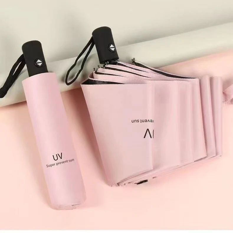 男女通用晴雨两用全自动折叠雨伞小清新黑胶防晒防紫外线遮阳学生