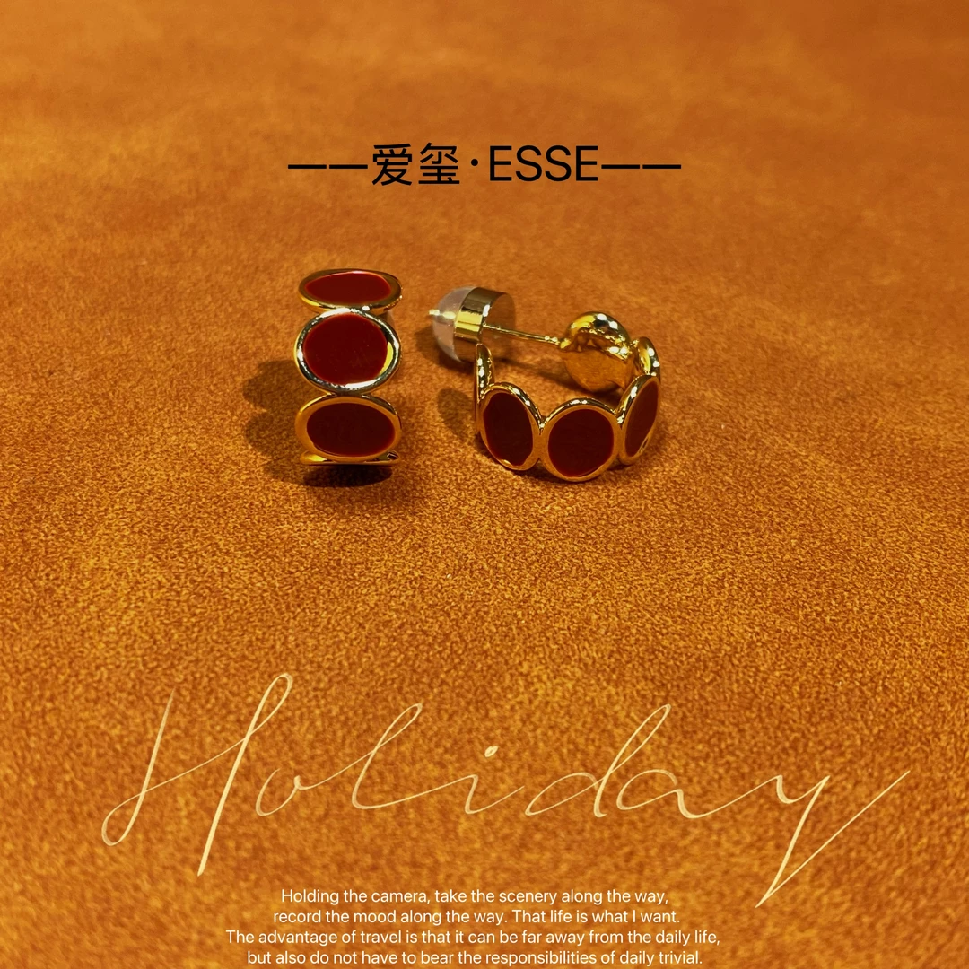 黄铜耳饰 9145韩◈【红色可可】气质时尚高级感耳钉耳饰