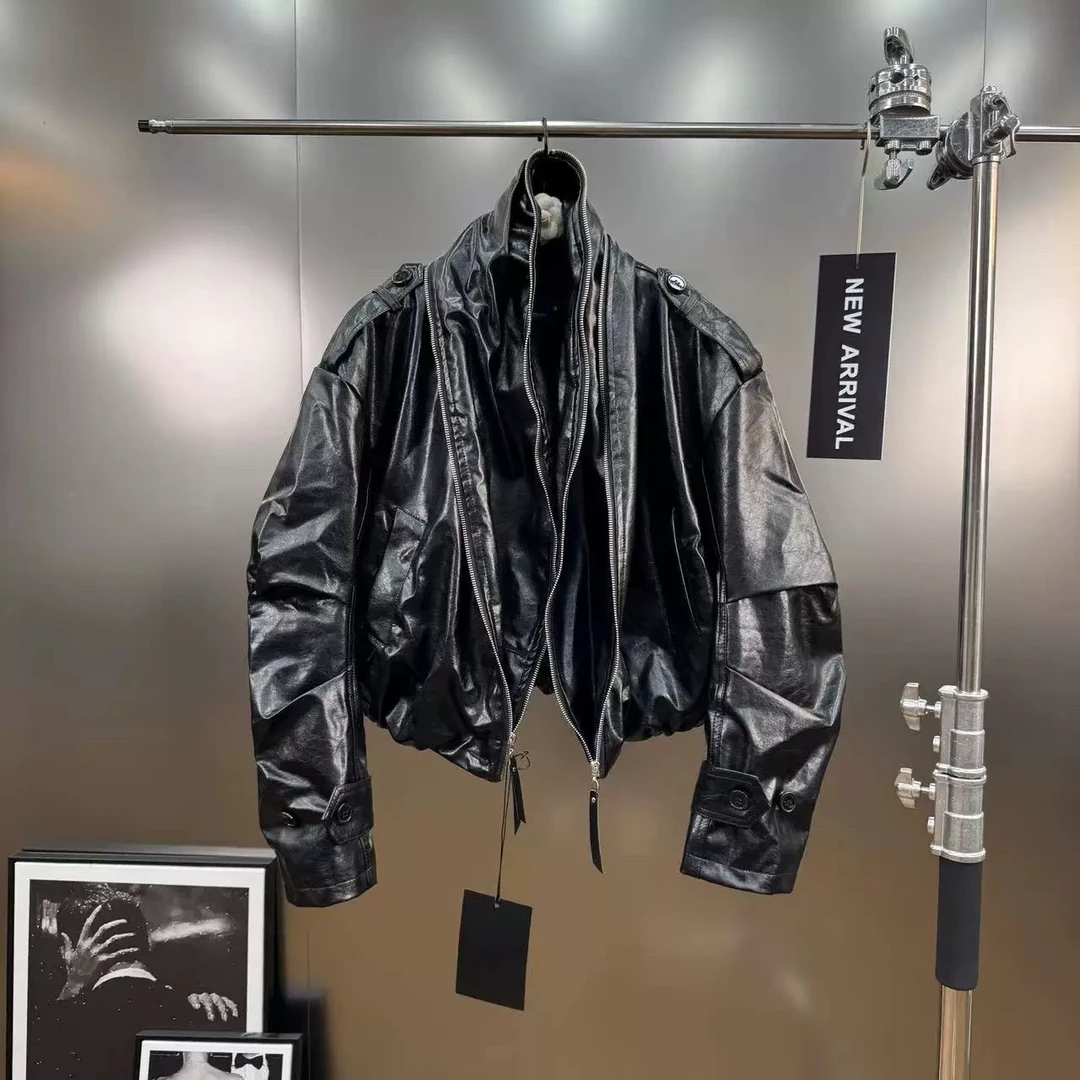 飞哥➕美式夹棉PU皮衣短款立领长袖拉链皮夹克外套女时尚