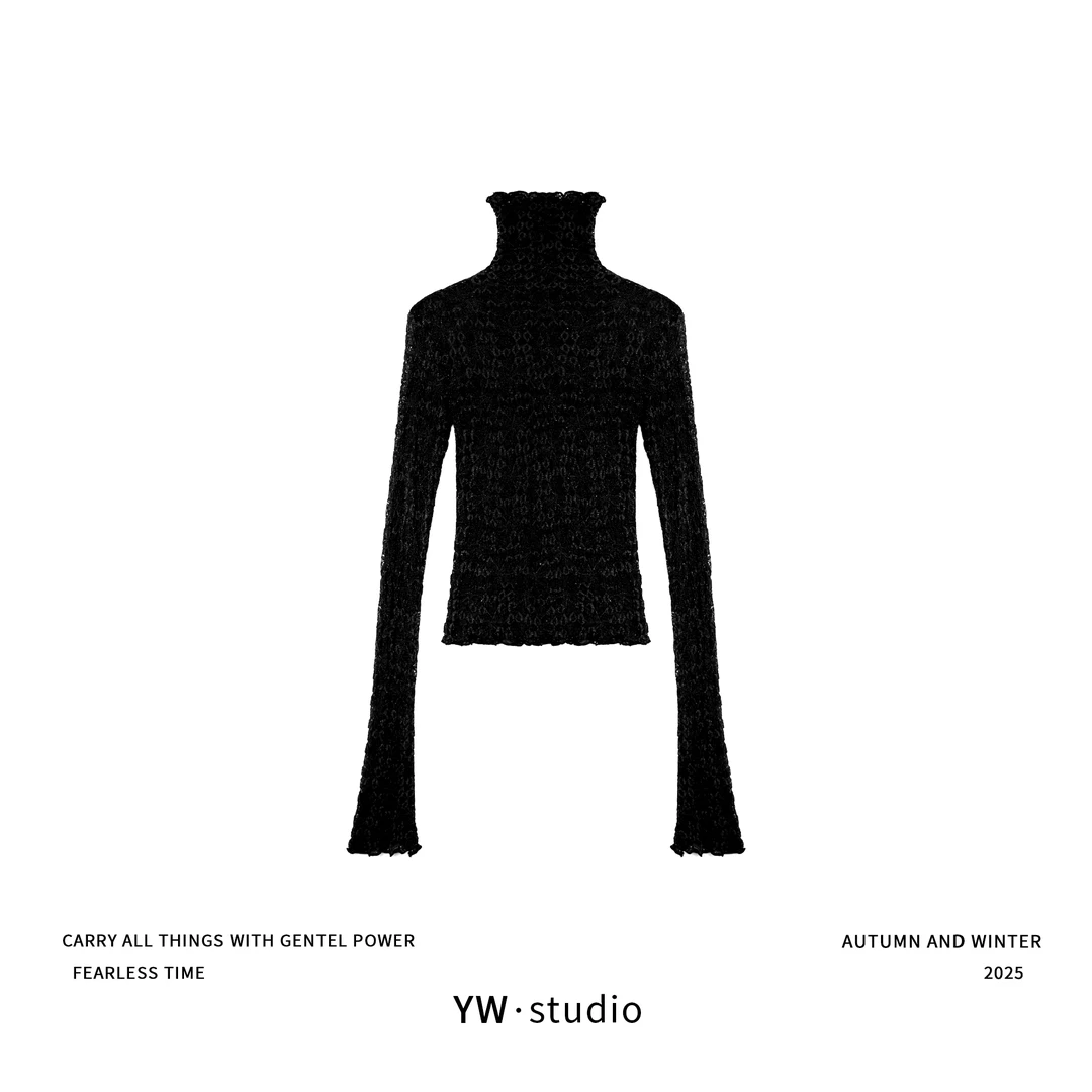 YUWEI/定制高智感堆堆领弹力蕾丝纯色修身打底衫针织衫CYPZ25004