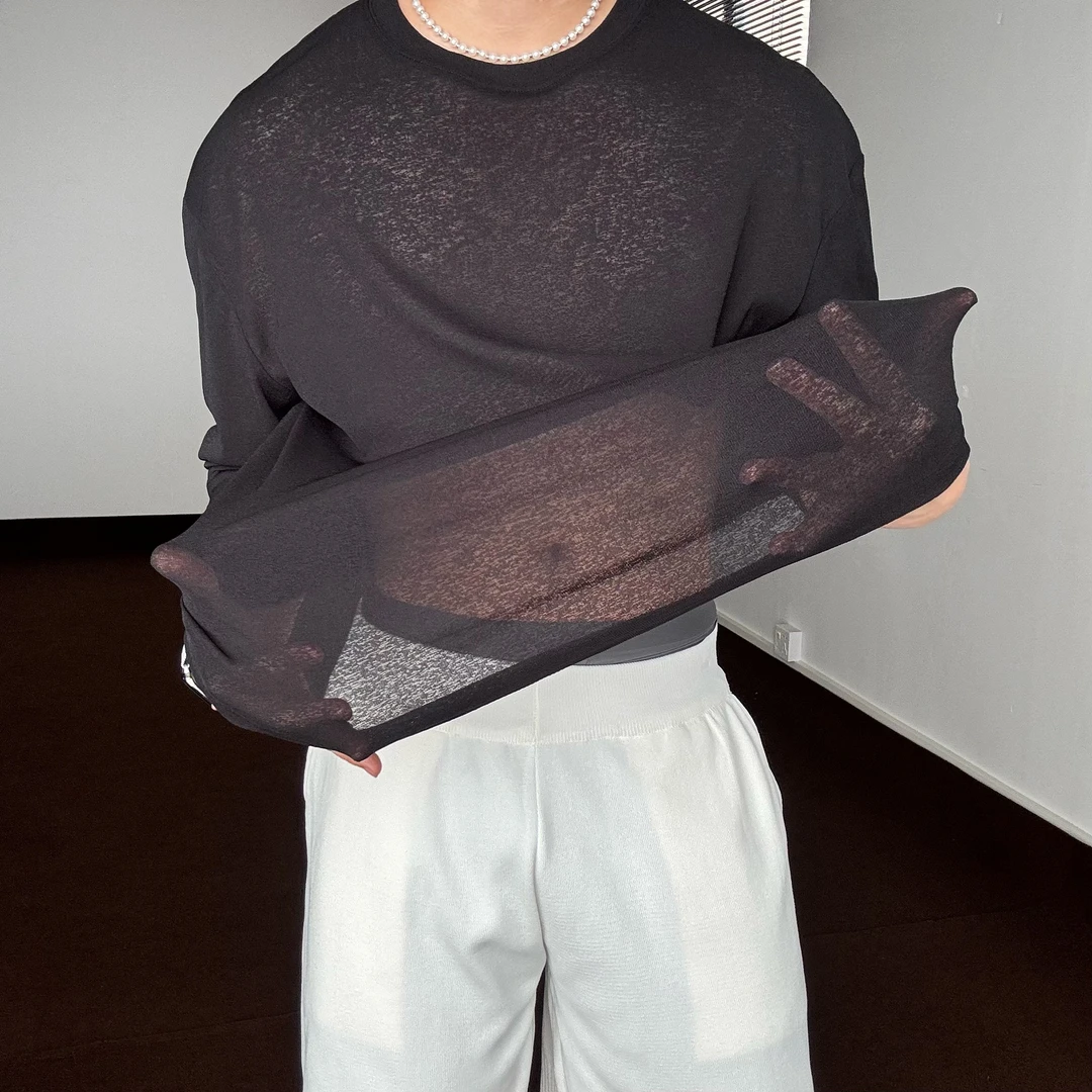 陆星家【冰感竹节纱】半透明夏季纯色男士圆领套头休闲时尚宽松C285