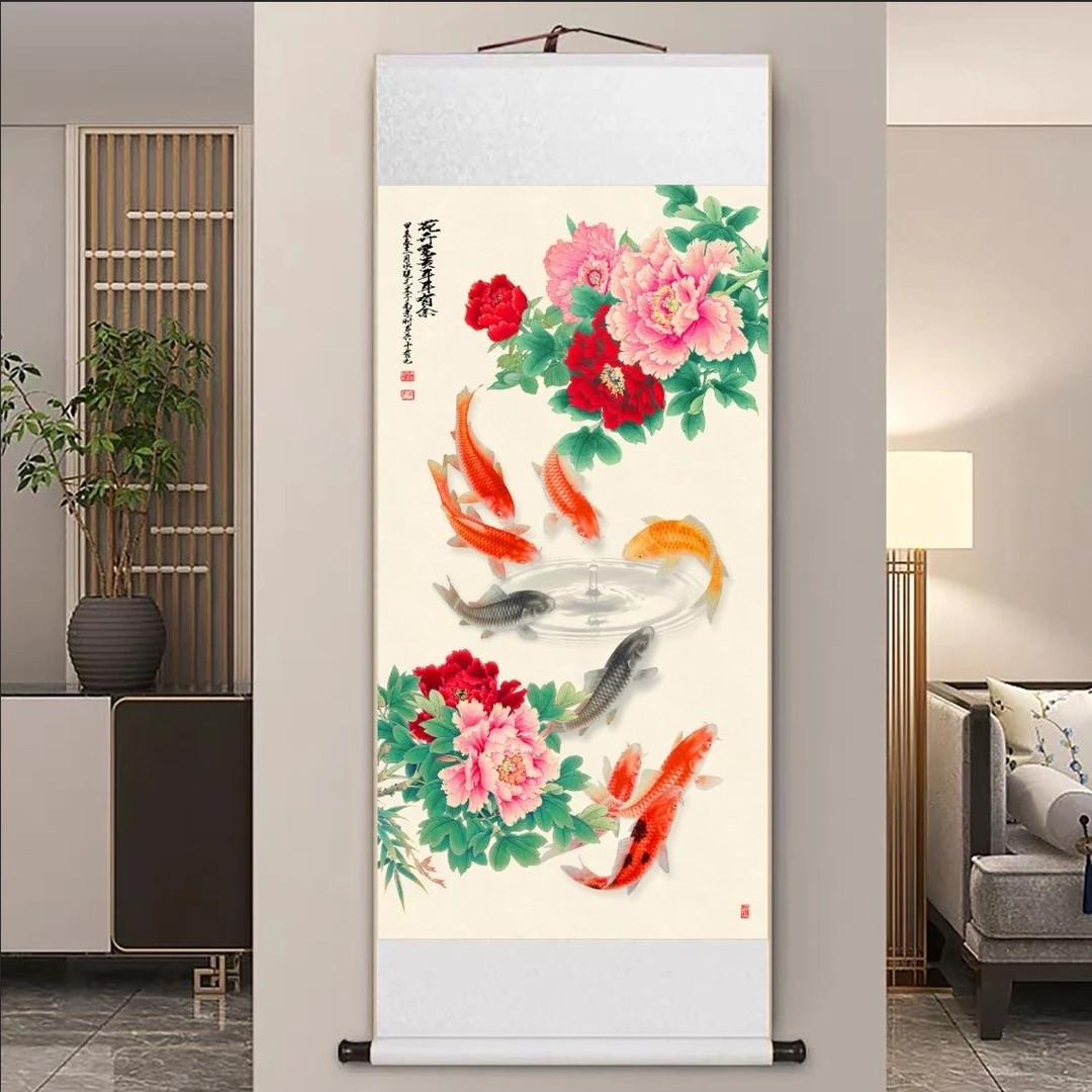 【现代高清微喷装饰画】富贵有余（宽47，高140）