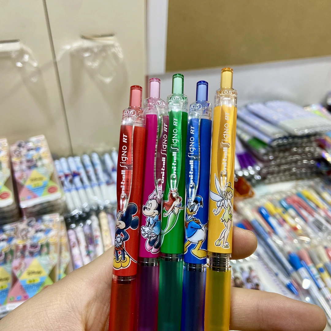 日本三菱158米奇米妮唐老鸭限定黑色笔芯按动中性笔0.5