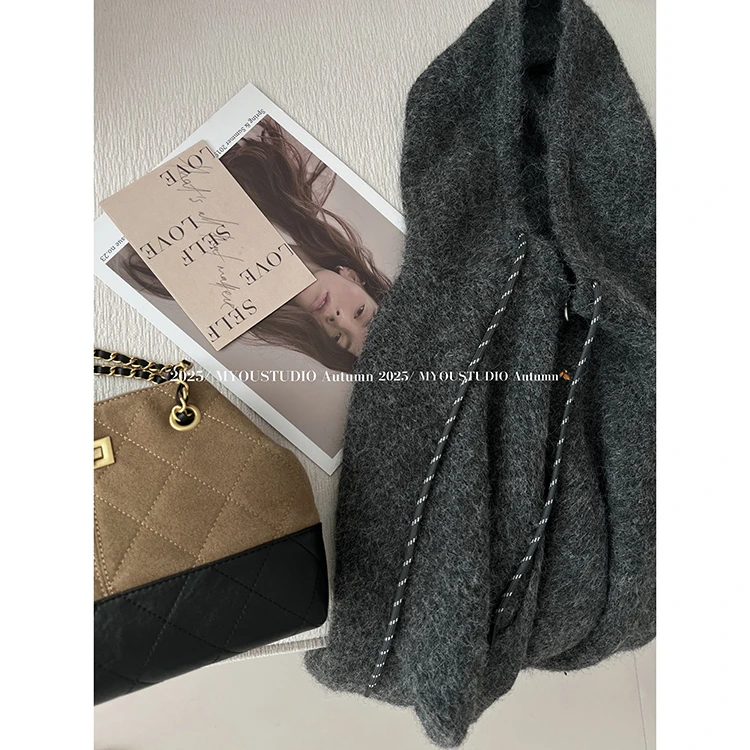 MYOU自制 高级感拉链连帽毛衣开衫外套微宽松秋季小个子显高上衣