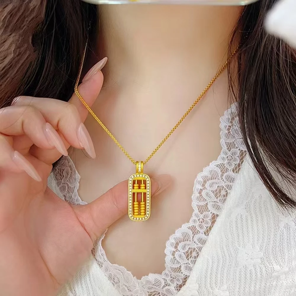 999古法实心优品定制送礼佳选精品女款镶钻算盘吊坠