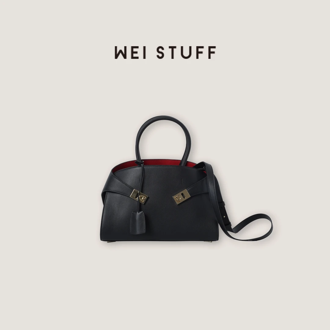 WEI STUFF 头层牛皮时尚洋气休闲百搭锁扣单肩手提包 8560. S