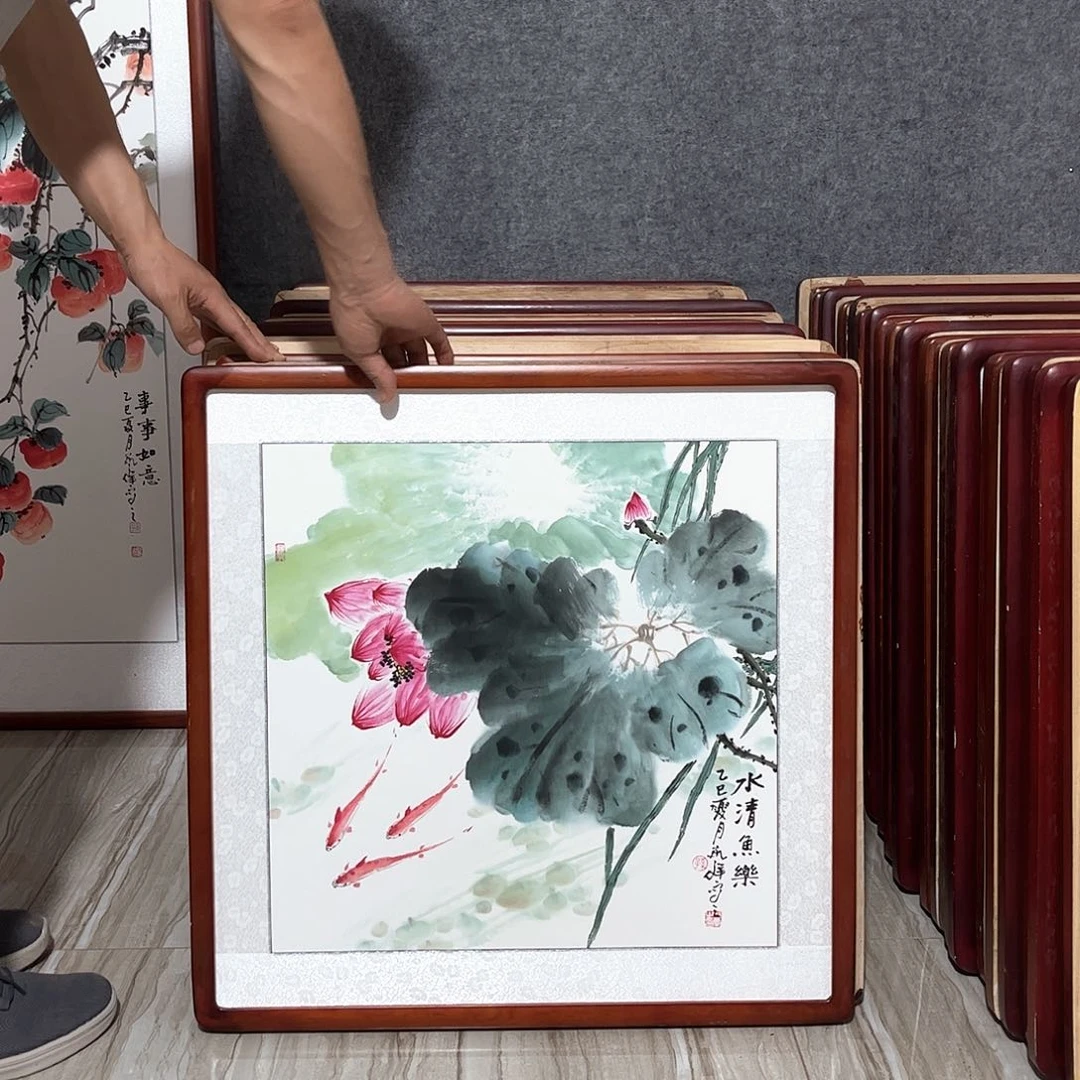 国画书画作品带框63×63厘米