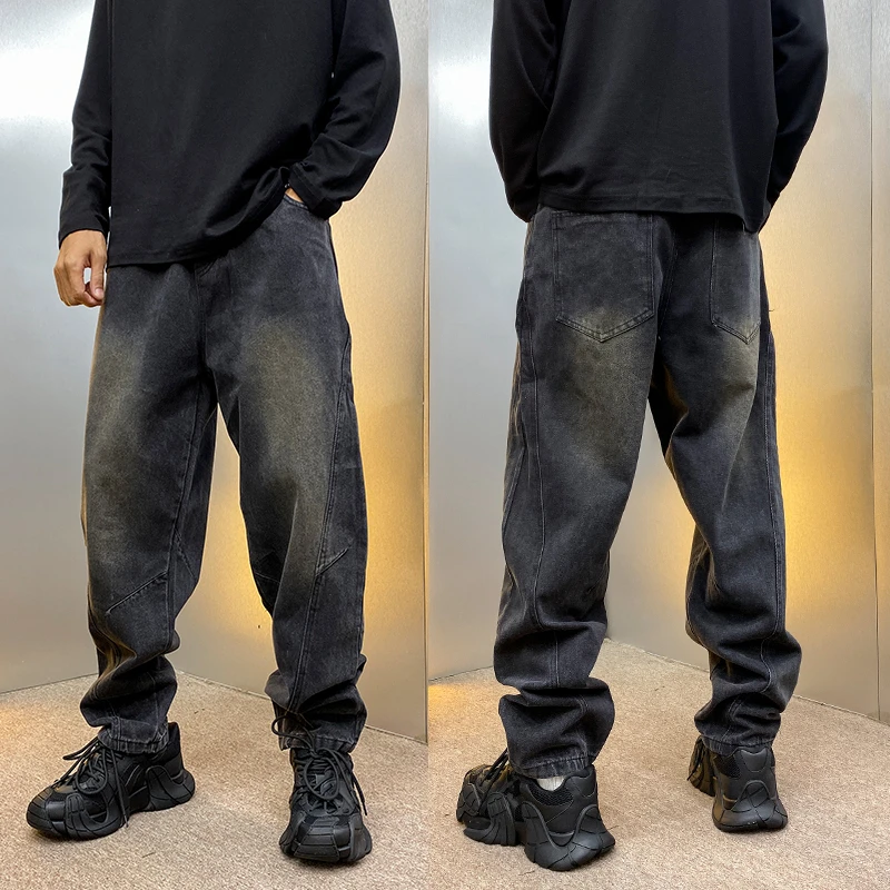 春秋美式休闲痞帅重磅水洗复古牛仔裤男直筒宽松百搭锥形裤子潮流
