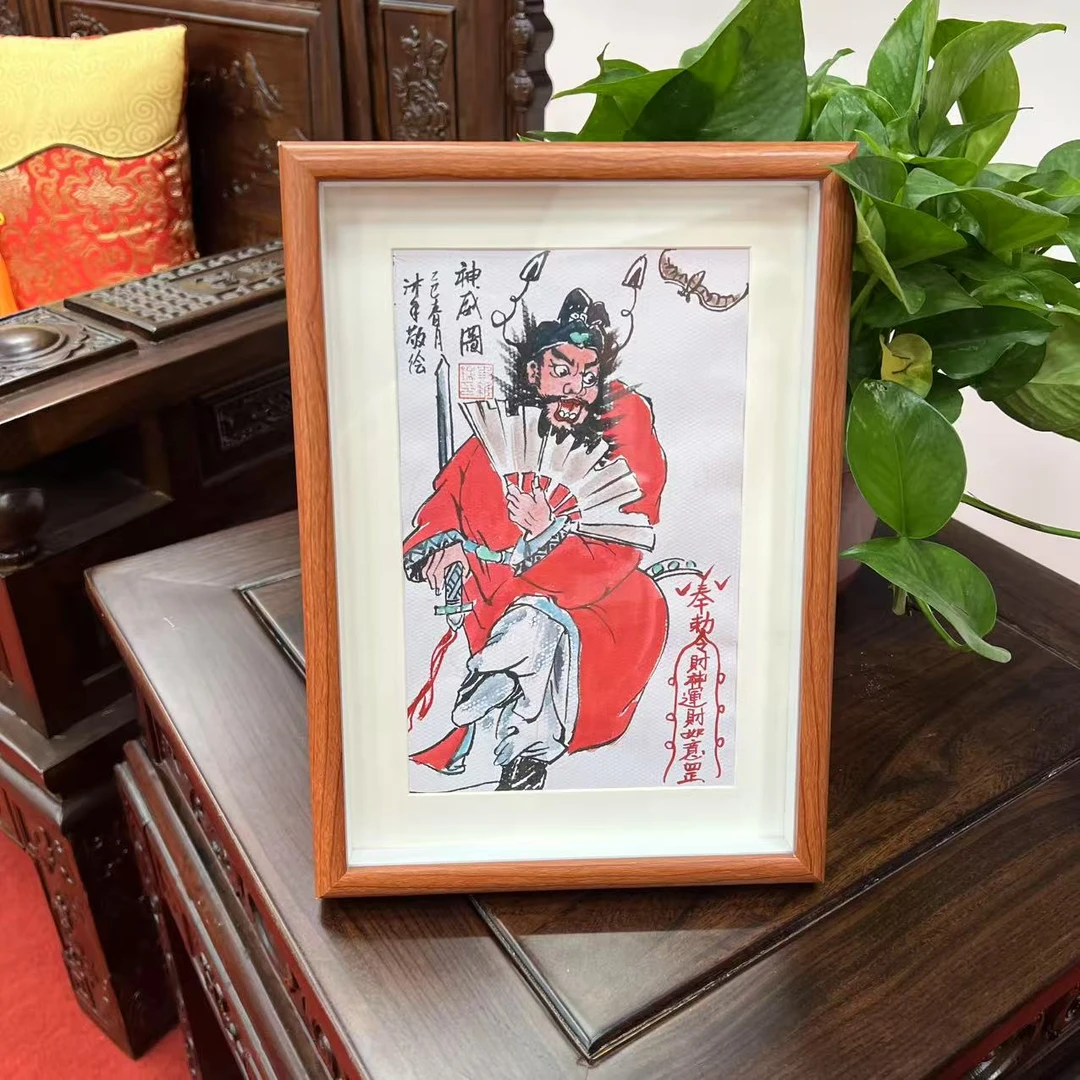 史维钢老师/神威图/32*23cm画框（内含朱某砂）带实木框纯手绘钟馗