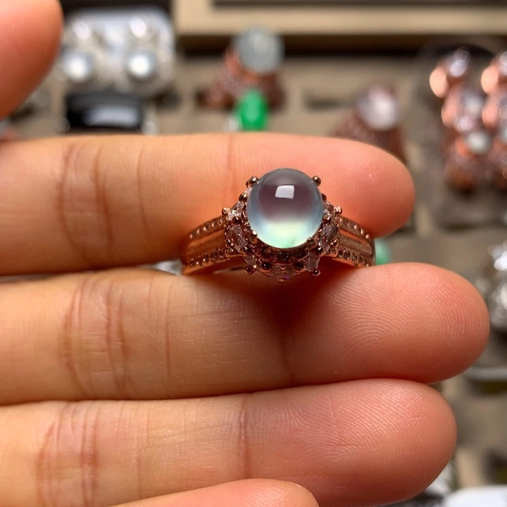 翡翠合金戒指翡翠高冰双眼皮钢蛋