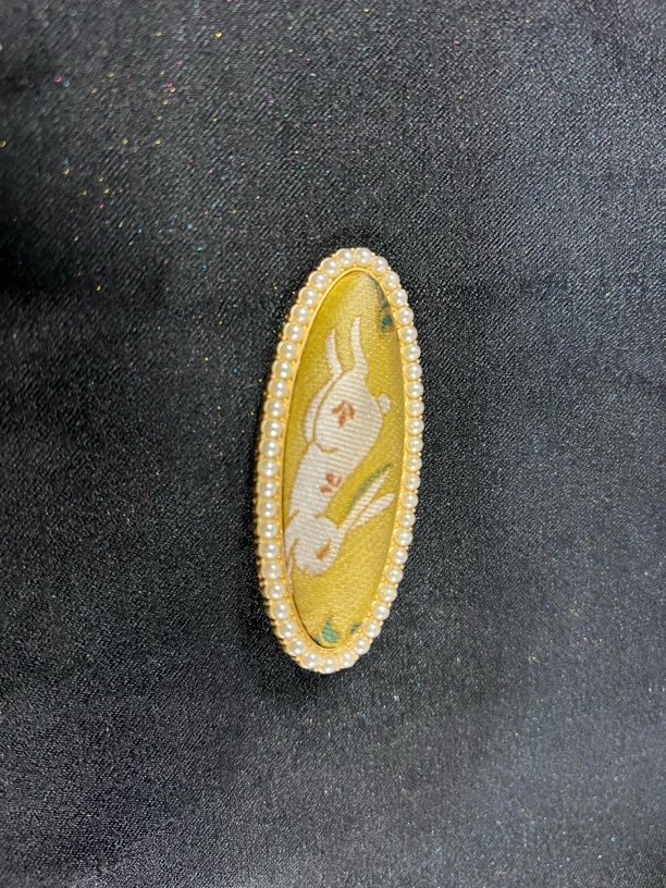 名家宋锦小白兔珍珠发夹