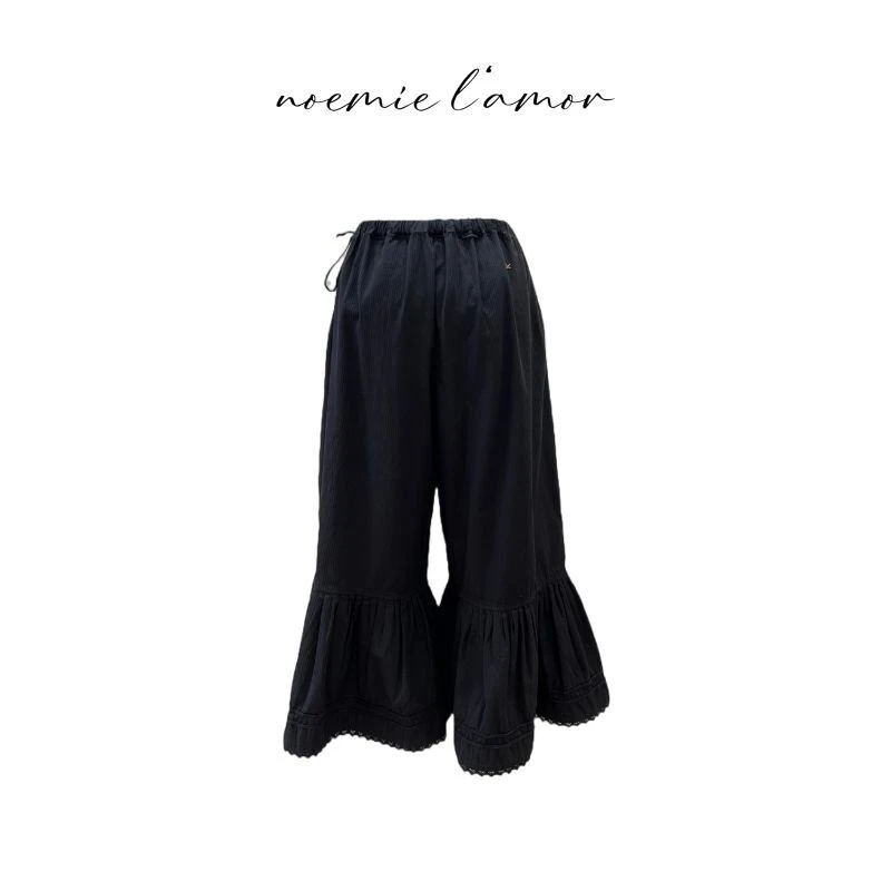 【诺糸.哲学】松紧腰阔腿裤女 2025 新款 浪漫荷叶边宽松休闲裤7058