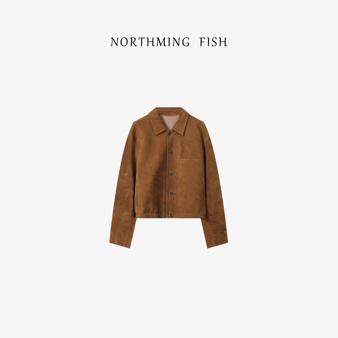 NorthMing fish「投资衣橱」休闲简约 复古高级牛正绒革小夹克皮衣
