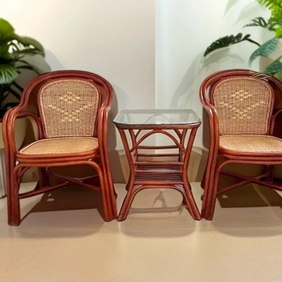 印尼瑪瑙藤椅休闲藤编家用椅客厅桌椅阳台送钢化玻璃坐墊顺丰包邮