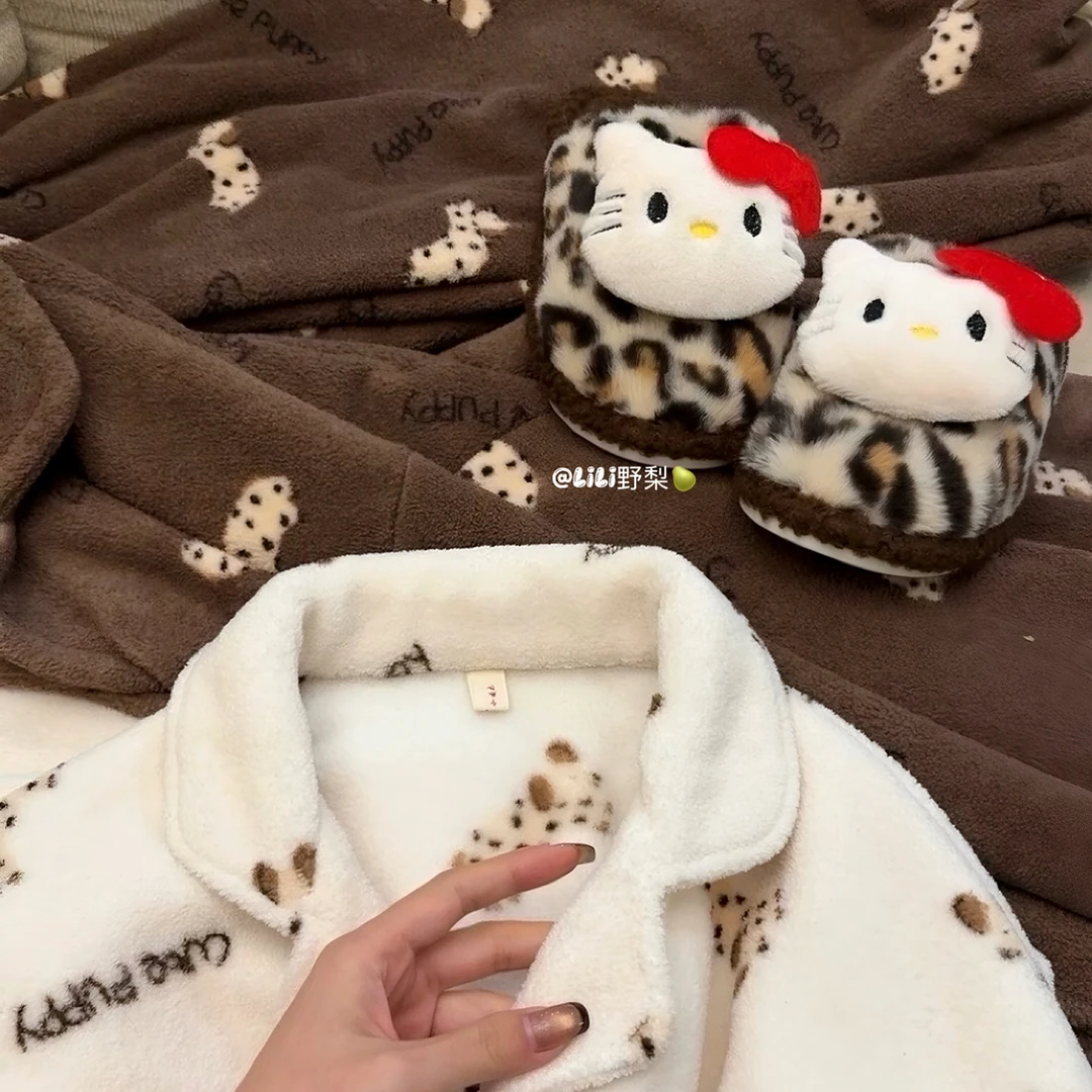 野梨自制舒适可外穿加绒冬季睡衣家居服套装