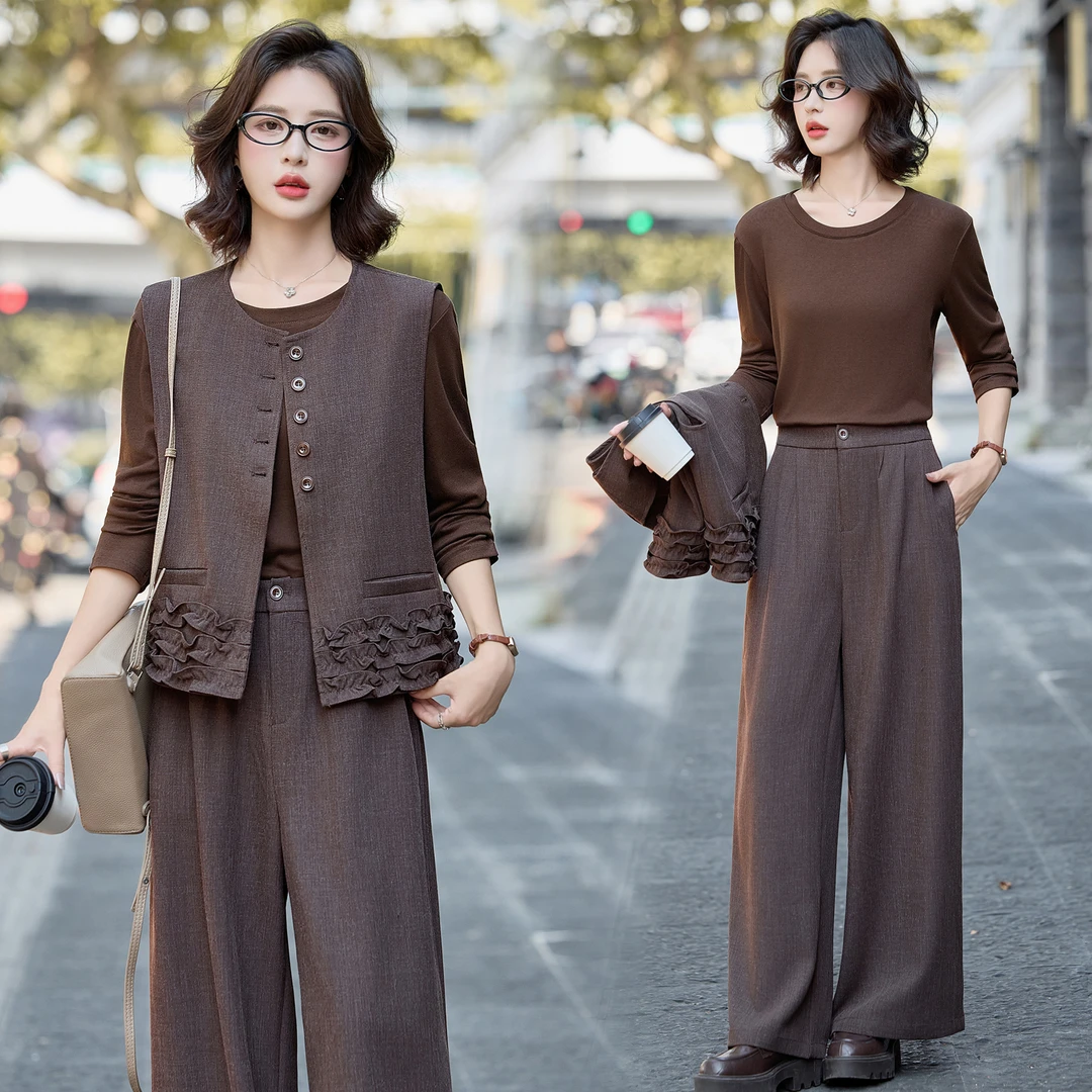 复古设计感马甲阔腿裤套装女2025年秋季新款气质高级感垂感三件套