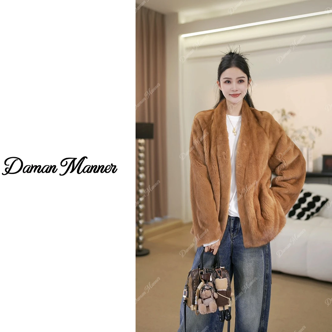 DAMAN | 进口紫金短二皮草V领外套冬季水貂皮草FA5W163F