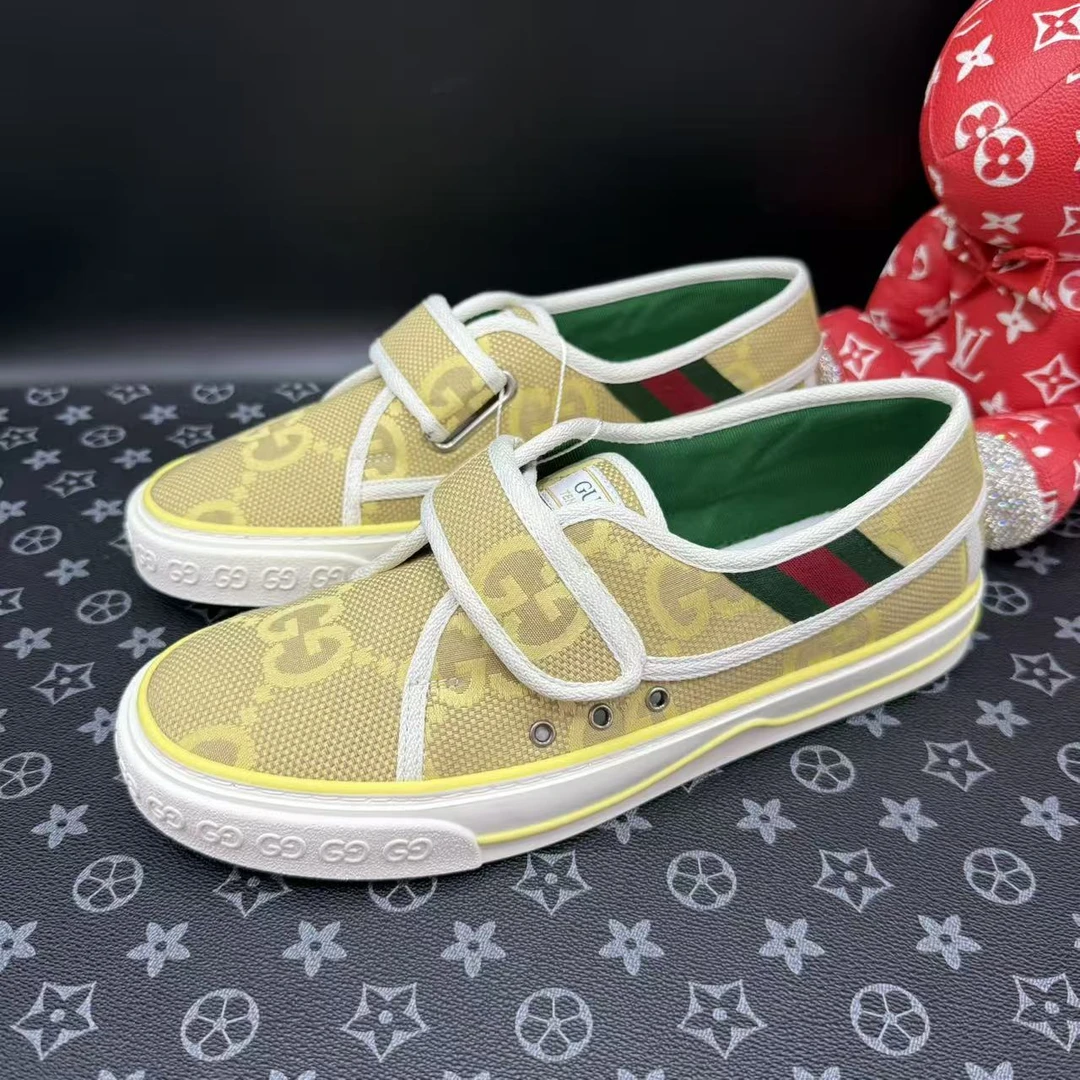 99新 GUCCI/古驰 黄老花魔术贴帆布1977板鞋40.5欧码 ddm2892