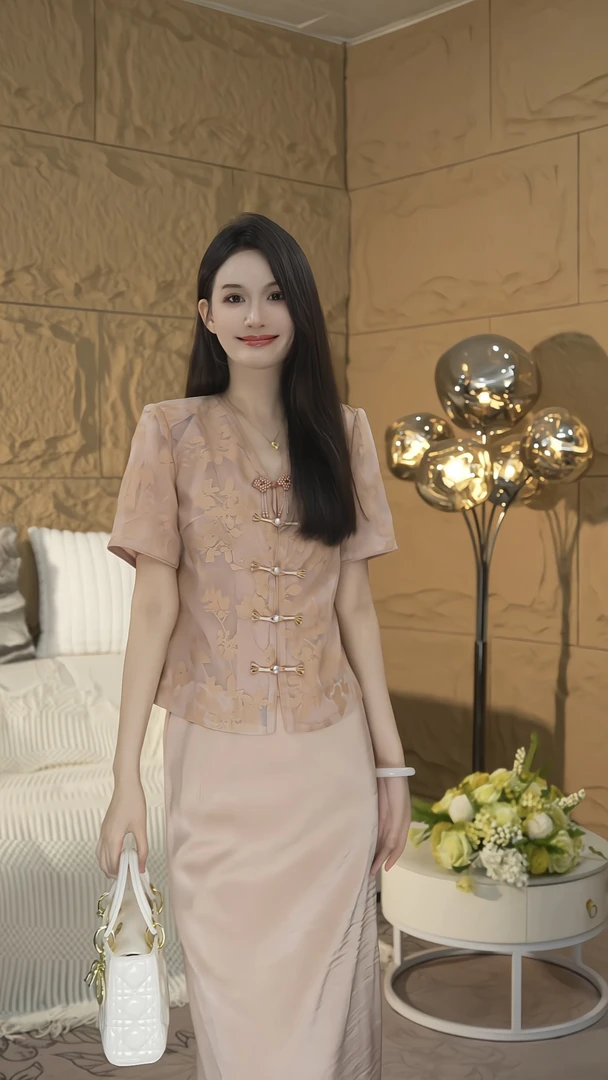 【灼灼桃华】夏季名媛新中式胭脂扣气质高级感小香风套装夏季9019