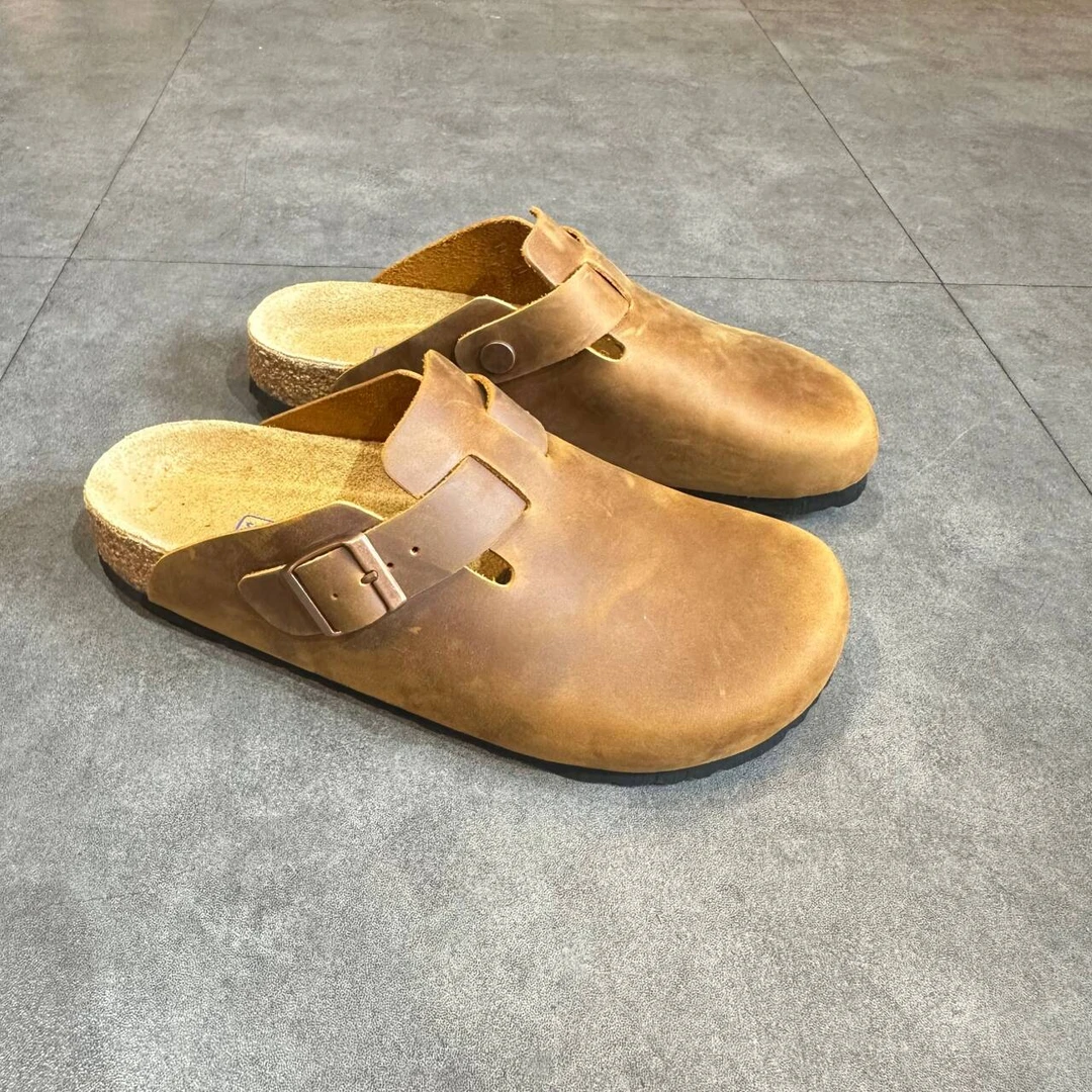 半包勃肯鞋-外贸版-勃肯包头拖鞋翻毛牛皮疯马牛皮时尚百搭舒适款