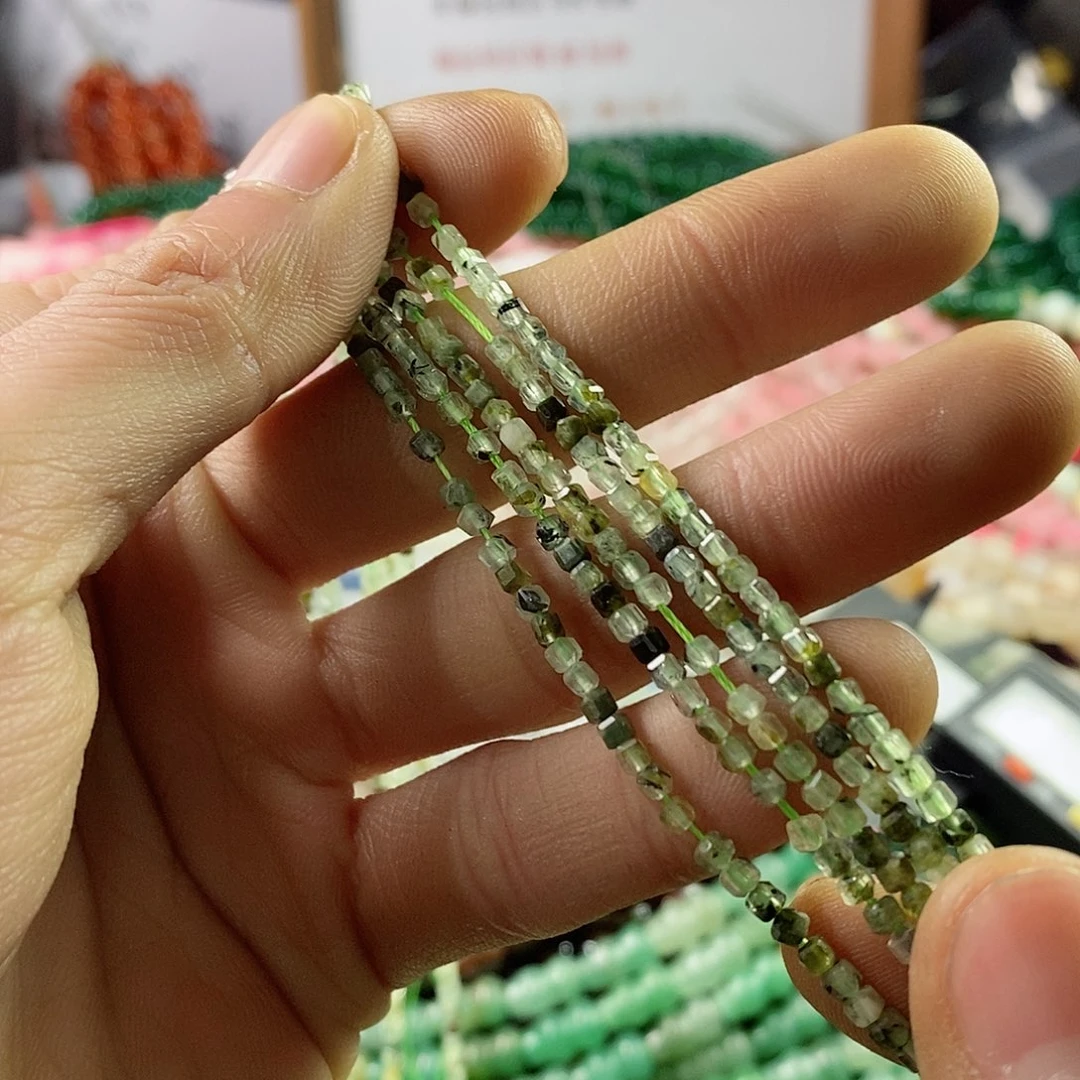 玛瑙/玉髓珠宝半成品合金一条天然2.2mm葡萄石方糖