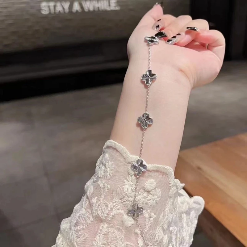 足银手链 中国银都999纯银四叶草手链女幸运草五花镭射轻奢送女友