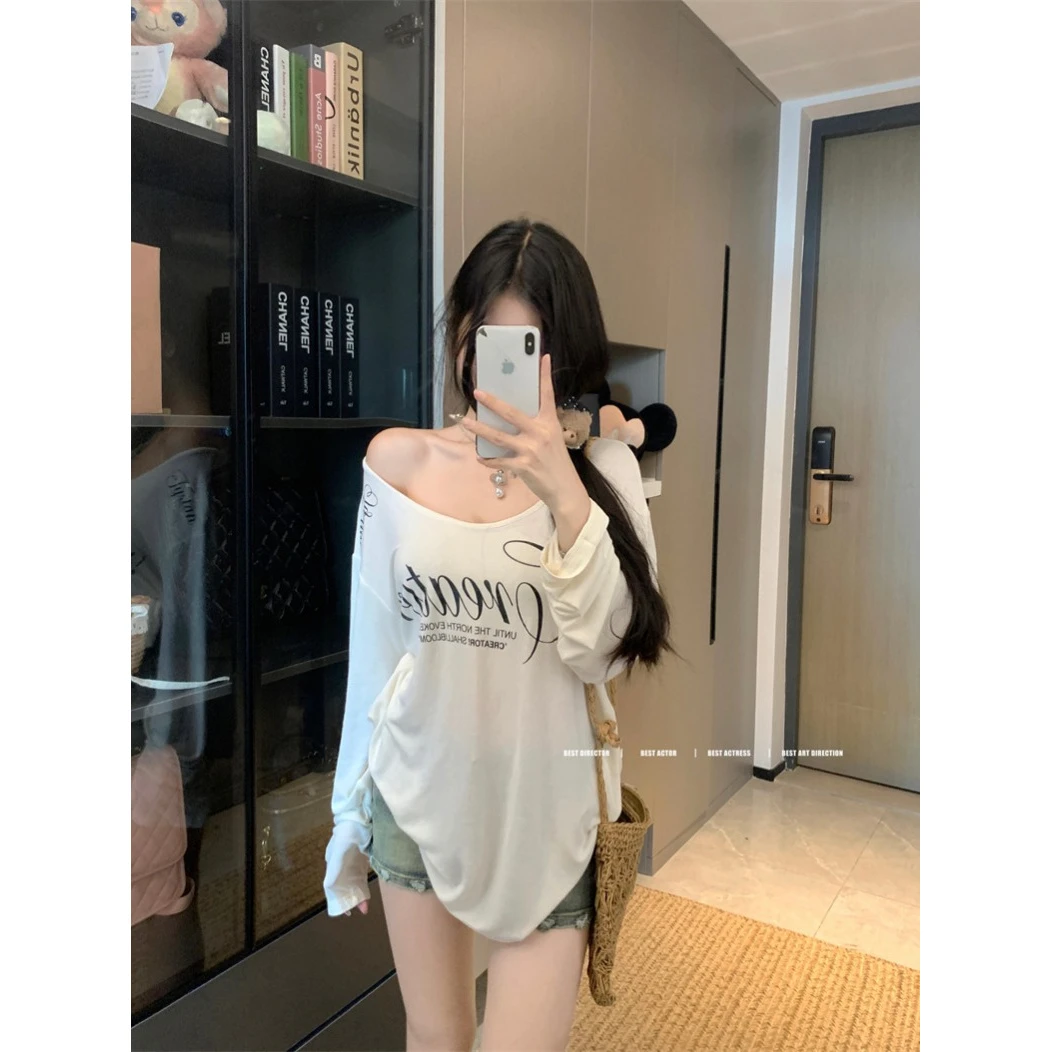 慵懒字母印花宽松防晒罩衫上衣夏季新款空调衫网红洋气炸街女装