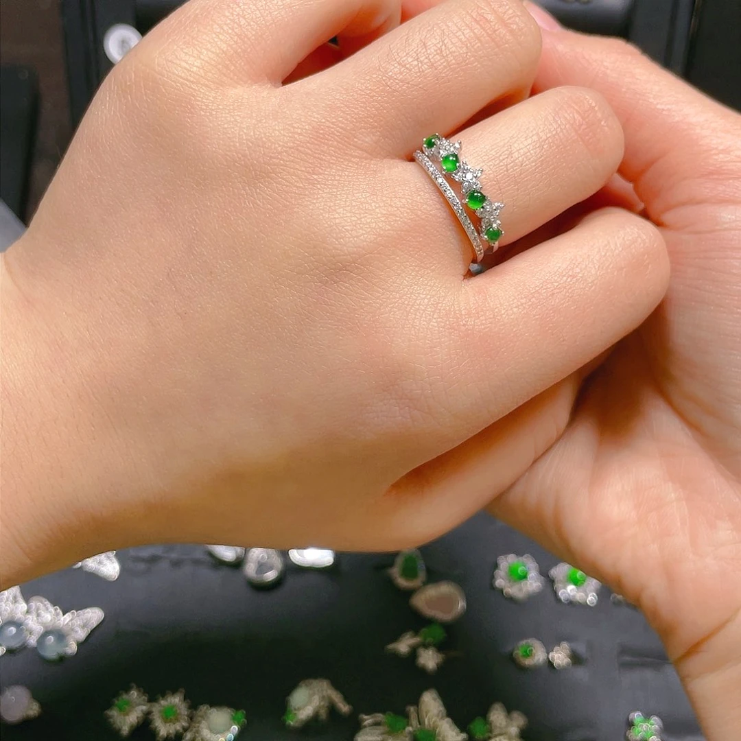 翡翠戒指银S925镶嵌戒指