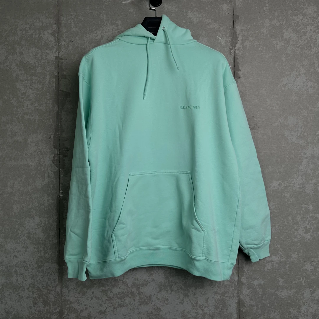 未使用 Balenciaga/巴黎世家 M/薄荷绿前后刺绣帽衫 /16063/JP