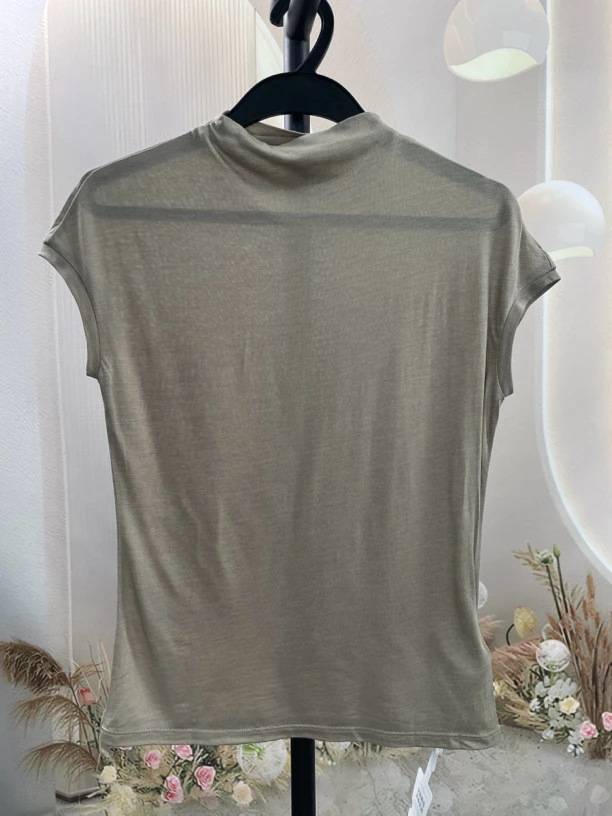 ZLR2025夏【之家】纯色吸汗褶皱堆堆领短袖T恤