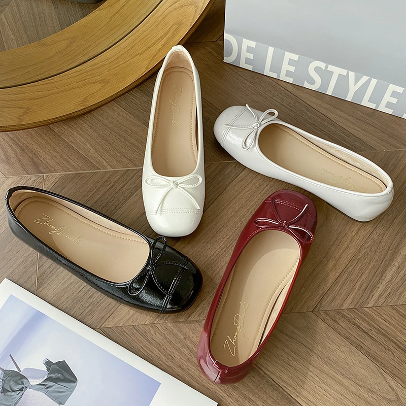 小个子内增高羊皮新款女鞋舒适百搭软底蝴蝶结芭蕾款平底单鞋