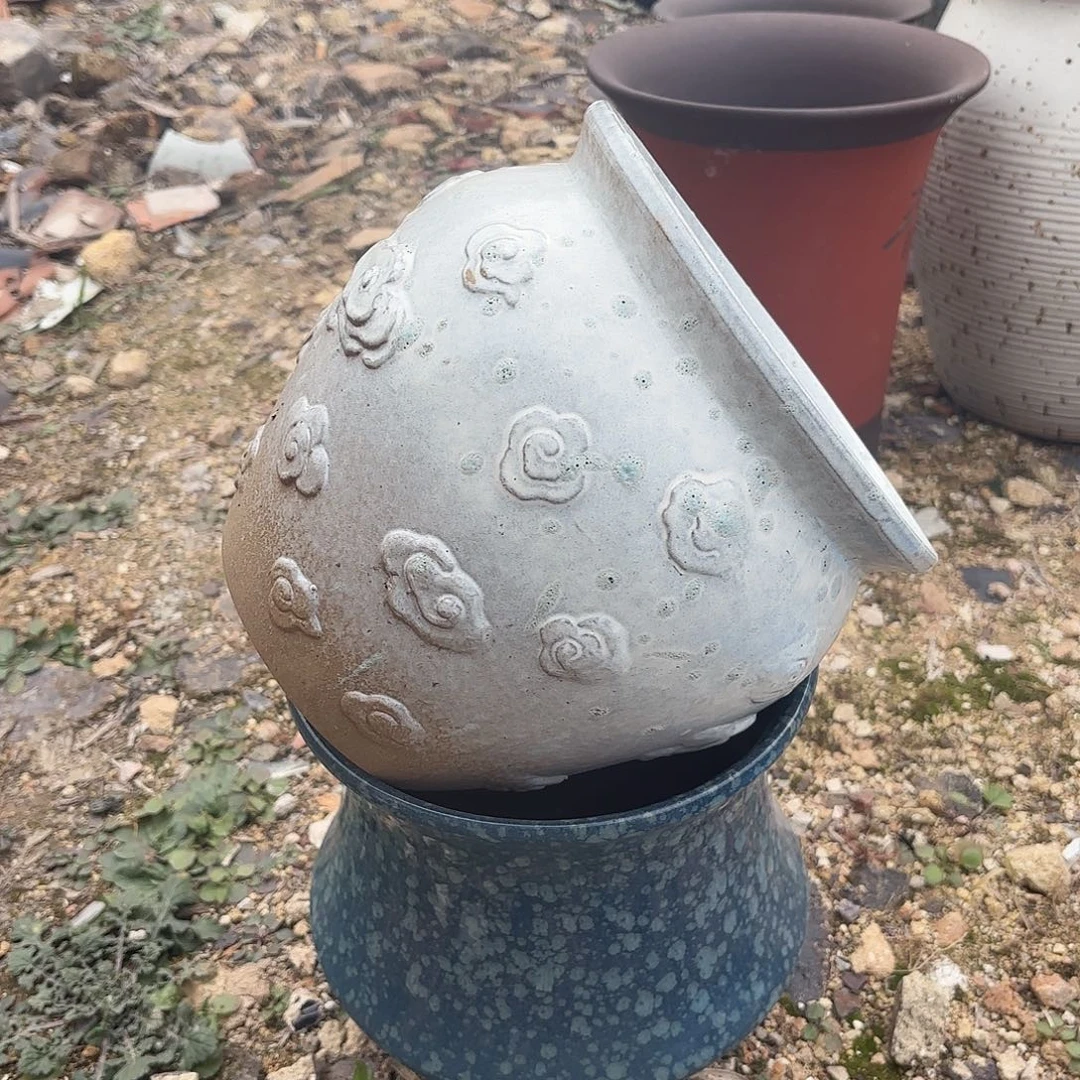 紫砂花盆口径20高度20两个组合