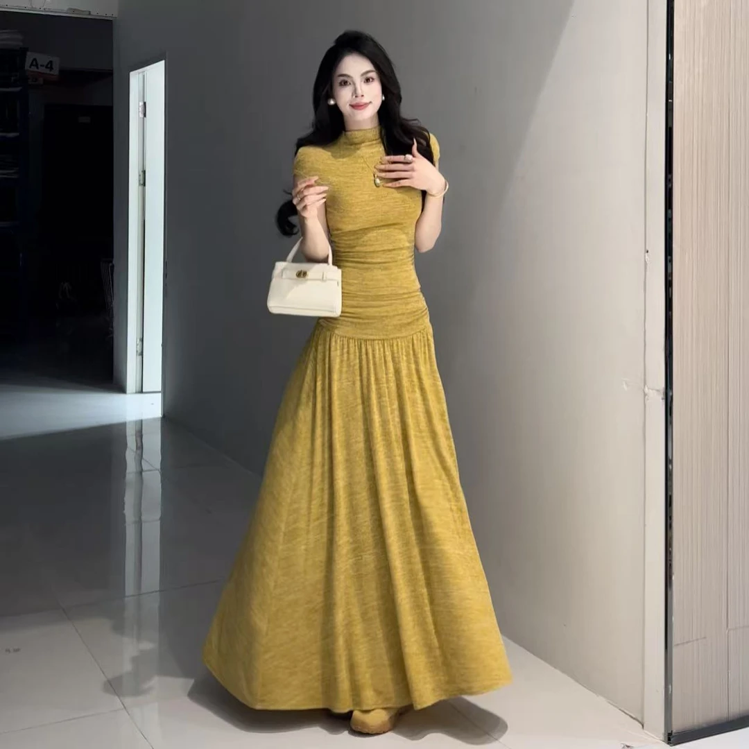 显瘦休闲夏季气质优雅时尚女士长款修身连衣裙女装套装设计师