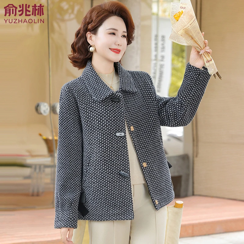 俞兆林贵夫人洋气上衣2025新款妈妈秋装毛呢大衣中老年女秋冬外套
