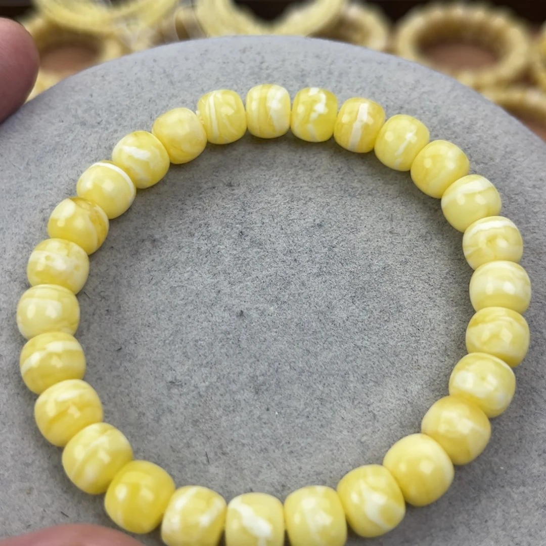 蜜蜡未镶嵌手串纯天然俄料瓷白花虎皮8.8腕口18+