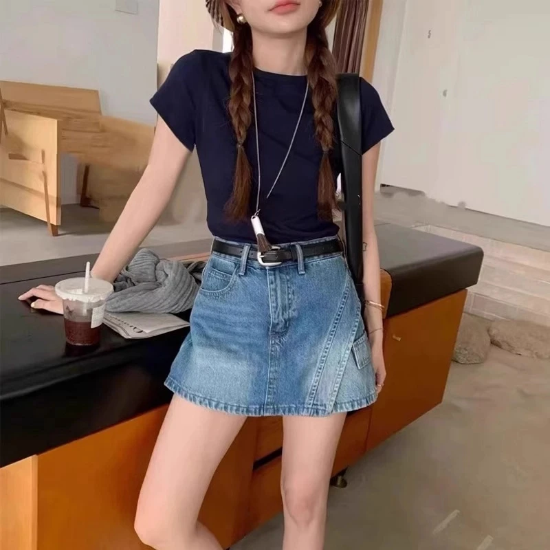 韩版不对称设计牛仔工装裤裙女夏新款设计感高腰休闲百搭A字短裤